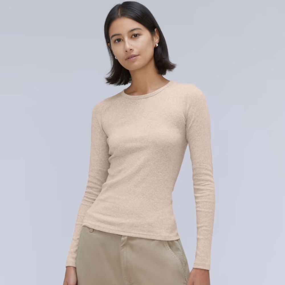 NWT Everlane Pima Micro-Rib Long Sleeve in Heathered Meringue